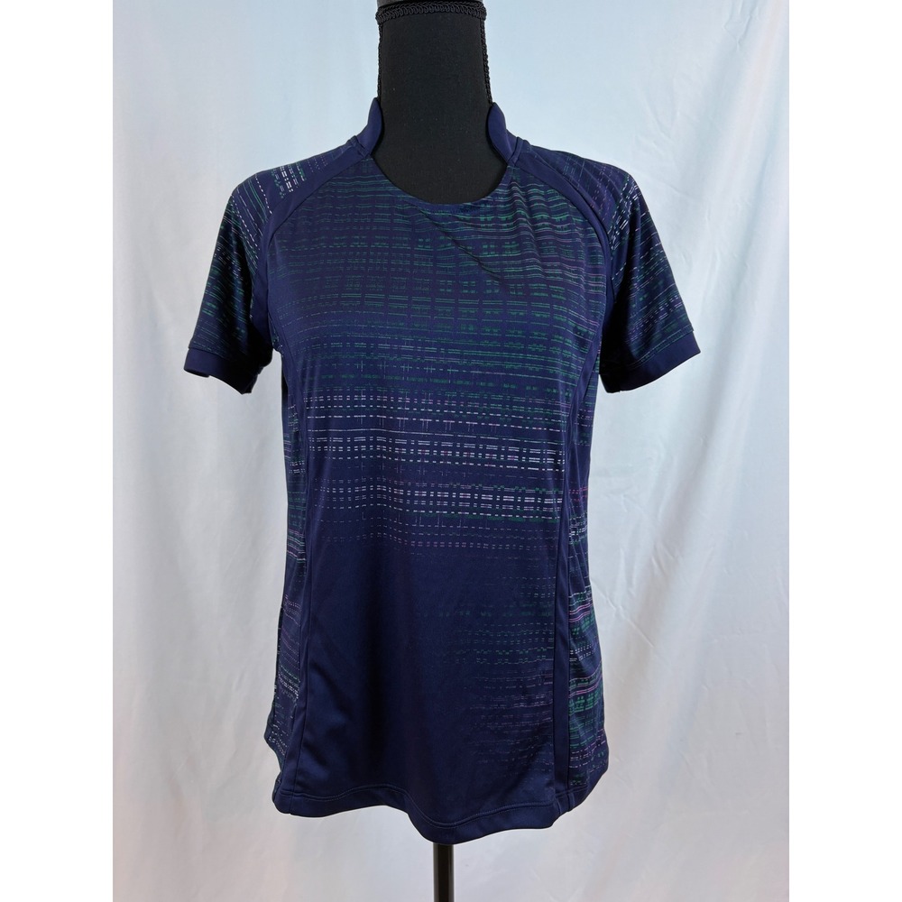 PGA Tour Medium Golf Polo Shirt Navy Blue Green Purple Geometric Mock Neck